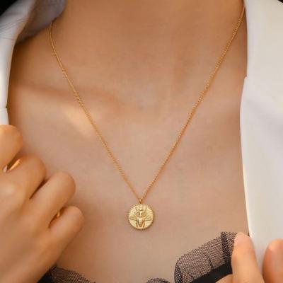 China Wholesale Original Design TRENDY Emboss To Coin Stainless Steel Pendant Honey Animal Jewelry PVD Plated 18K Gold Bumble Bee Necklace for sale