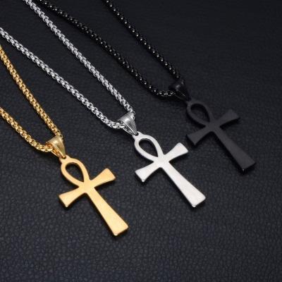 China Hiphop Fade Religious Jewelry Hips Hops Gold Never Plated Stainless Steel Cross Necklace Ankh Titanium Pendant Necklaces for sale