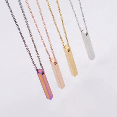 China TRENDY Colorful Gold Plated Stainless Steel Rectangle Vertical Bar Nameplate Pendant Engraved Custom Necklace for sale