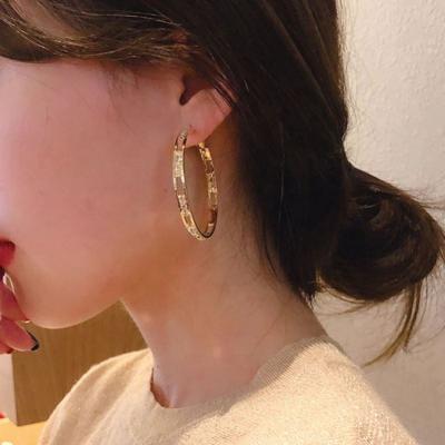 China S925 Sterling Silver Needle Gold Plated Circle Hoop Earrings Lead Free Nickel Free Hollow Out Rhinestone Crystal Circle Round Women for sale