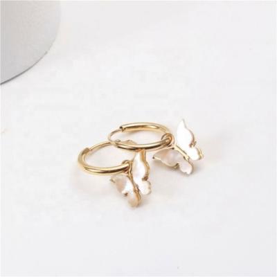 China Wholesale Jewelry 18K PVD Stainless Steel FASHIONABLE Delicate Earring Earring 2021 Gold Plated White Shell Butterfly Hoop Earrings For Women for sale