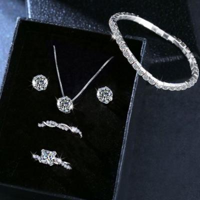 China Romantic Classic Pendant Necklace Ring And Bracelet For Women From Crystal Jewelry Set Round Zircon for sale