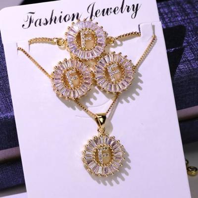 China CLASSIC Bling Jewelry Clear Zircon Alphabet Letter Earring, Pendant Necklaces and Bracelet A-Z Initial Sets For Women for sale