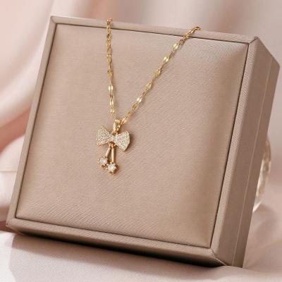 China HOVANCI Fashion Delicacy 6 True Trendy Minimalist Gold Filled Bowknot Pendant18k Zircon Rhinestone Jewelry Necklace for sale