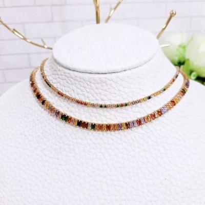 China Ls-L1268 Lead Free Nickel Free Full CZ Luxury Pave Colorful Women's Necklace 18K Gold Plated Diamond Fine Jewelry Choker for sale