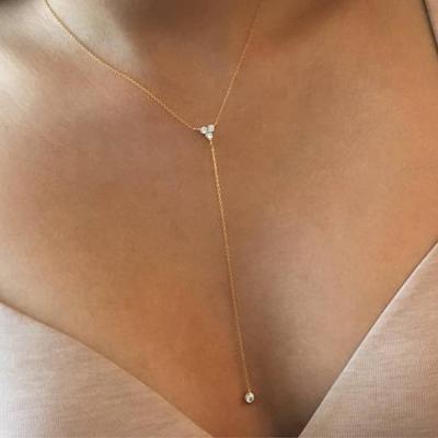 China TRENDY Simple Y Lasso Necklace For Women 925 Sterling Silver Matel Minimal Triangle CZ Charm Sexy Summer Necklaces Long Necklace for sale