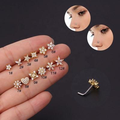 China 1Pc FASHIONABLE Brass Plum Flower Heart Star Crown Rhinestone Clip On Ear Cuff Nose Piercing Ring For Women Girls Studs for sale