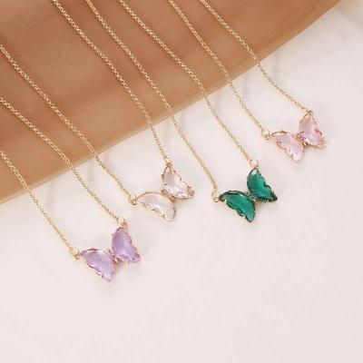 China New Dream Girl Necklace 2022 Female Net Net Red Ins Clavicle Chain Korean Cute Butterfly Super Fairy Glass Crystal Necklace for sale