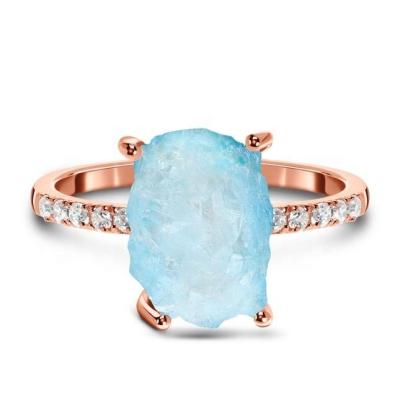 China Natural Green Blue Gemstone Ring 925 Sterling Silver Moonstone Pink Rose Quartz Blue Raw Gemstone Jewelry Ring for sale