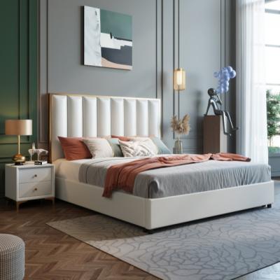 Κίνα Luxury Queen King Size White Leather Upholstered Headboard Faux Leather Bed προς πώληση