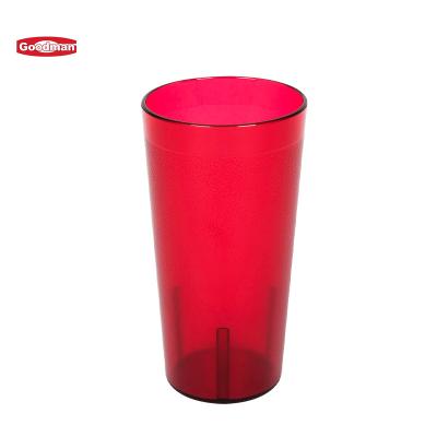 China Clear Cold Drink Tumbler Restaurant Custom Reusable Logo Pebbled Experior Drinkware 12/20/32 Ounce Bulk Red Tea Plastic Cup For Canteen for sale