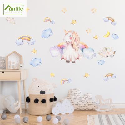 China Decorative Sticker Funlife Smiling Unicorn Wall Decal Skin and Stick Art Wall Sticker for Kids Play Room and Nursery Decoration for sale