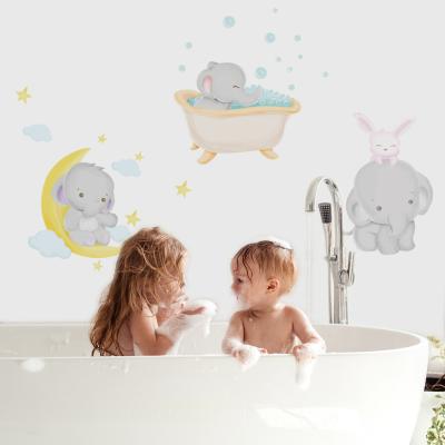 China Decorative Sticker Funlife Cartoon Animals Wall Decals Bath Elephant Wall Sticker For Bathroom Wall Decal Home Decor for sale