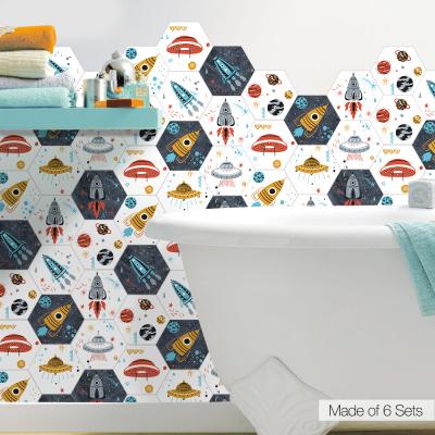 China FUNLIFE 10pcs WALL STICKER Cartoon Spaceship UFO Twill Movie Decoration Hexagon Skin and Stick Floor Sticker For Nursery DB142 for sale