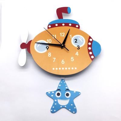 China Antique Style Marine Submarine Pendulum Wall Clock With Swinging Tail Kids Wall Clocks For Bedroom Creative Gift For Kids Size: 28x38.5cm for sale