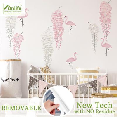 China Large Wall Decals Peel&Stick Flamingo Wisteria Vintage Funlife PVC Wall Decal Removable Wall Stickers For TV Background Decor for sale