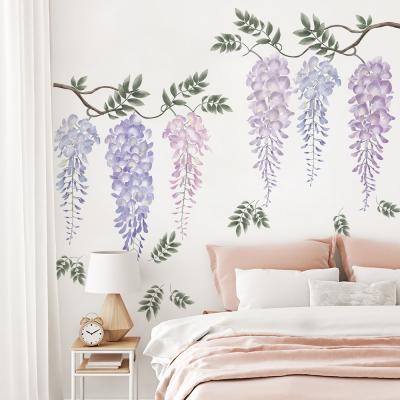 China Removable Self Adhesive Floral Wall Decals Vintage Wisteria Peel&Stick Peel&Stick PVC Wardrobe Wall Sticker forHome Decor for sale