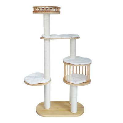 China China Sustainable Factory Natural Cat Tree Solid Wood Wooden Cat Scratcher for sale