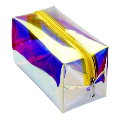 China Fashoion Square Cute Professional Iridescent Travel Bags Hologram Cosmetic Makeup Ziplock Bag For Lady for sale