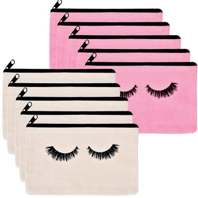 China Fashoion costom logo eyelashes printed travel gift lashes large OEM cotton fabric makeup wick cosmetic bag for sale