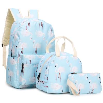 China Custom Your Design 2020 Custom Flamingo Print Backpack Set 16inch Teen Girls School Bag Set Backpack 3 in 1 for sale