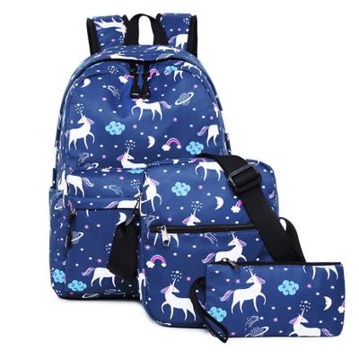 China Low MOQ Amazon Women Backpack Shoulder Bag 3 PCS Set Waterproof Nylon Kids Backpack Unicorn Backpack Custom Made for sale