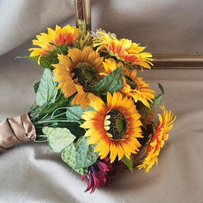 China Wholesale home decoration flower sunflower wedding decoration artificial silk stem sunflower home decoration decor for sale