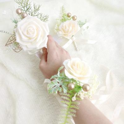 China home & Wedding Decoration Artificial Foam Rose Flower Wrist Corsage Wedding Bridesmaids Decoration Happy Wrist Flower for sale