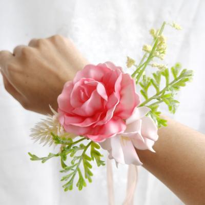 China home & Wedding Valentine's Day Wedding Bridesmaids Decoration Happy Wrist Flower Pink Wrist Corsage Decoration Flower for sale