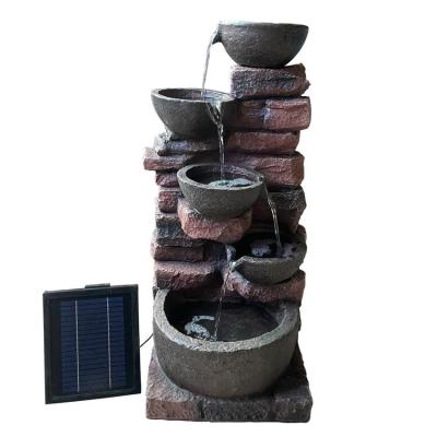 China Solar Powered Bowl Outdoor Garden Waterfall Solar Powered Water Fountain with Solar Pump and Light for sale