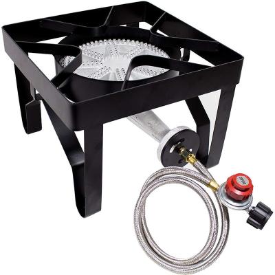 China Metal Frame 200, 000 Btu Square Heavy Duty Single Burner Stove Outdoor Propane Cooker With Adjustable 0-20Psi Regulator, Steel Braided for sale