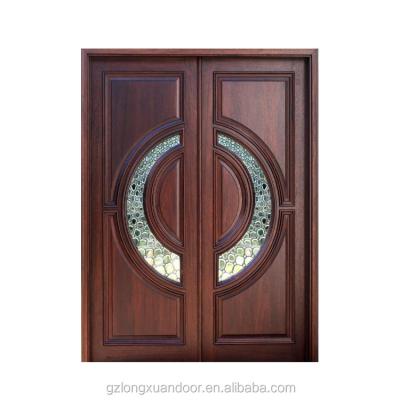 China High quality double entry exterior double door 96x 72 wooden mahogany doors prehung doors traditional decorative double door for sale