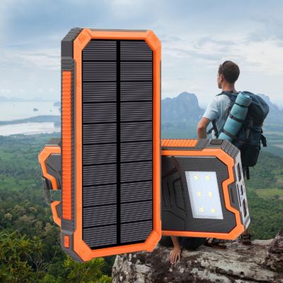 China Solar Panel Charge Waterproof Outdoor Mobile Portable Universal Charger 15000mah Solar Power Bank With LED Light for sale