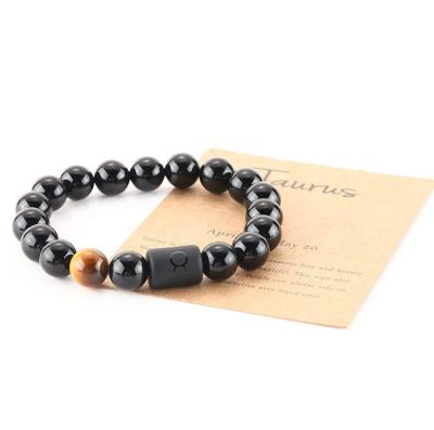 China New romantic 12 star sign obsidian bead bead bracelet couple stone girlfriends romantic beaded bracelet for sale