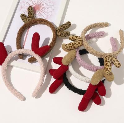 China Cute Hair Decoration Cartoon Antler Headband Babies Kids Christmas Furry Headbands for sale