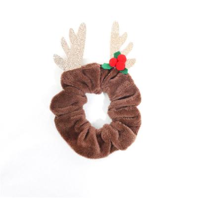 China Lovely Soft European Flannel Santa Elk Headdress Christmas Tree Hair Accessories Scrunchies for sale