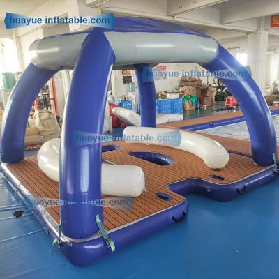 China Non-slip High quality non-slip inflatable water leisure platform inflatable water floating pool island with tent for sale