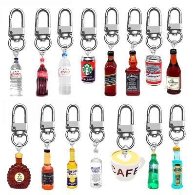 China Alloy Key Chain Bag Pet Gift Resin Pendant Custom Women Handmade Cute Girls Gift Coffee Drink Liquor Funny Spirits Bottle Boxes for sale