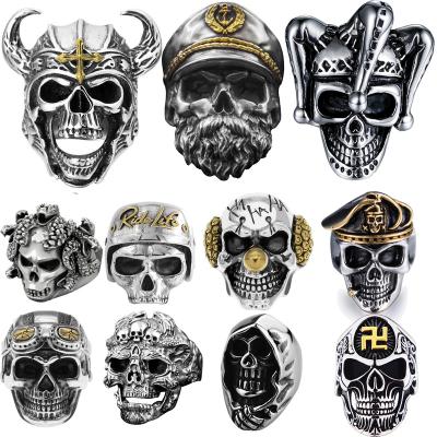 China Hiphop Ring For Men Resizable Skull Punk Ghost Halloween Death Hip Hop Retro Ally Gothic Skeleton Devil Snake Male Captain for sale