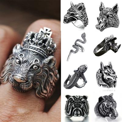 China Retro Punk Exaggerated Egyptian Snake Eagle Lion Tiger Pharaoh Sphinx Ring Adjustable Fierce Animal Punk Ring For Men Girls Women for sale