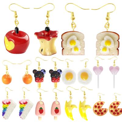 China Cute earring for women resin made cute girls eardrop funny gift cartoons cookie ice cream lollipop drinks fruit chocolate handmade for sale