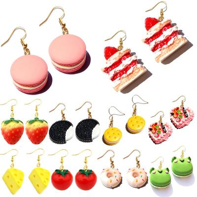 China Cute Earring For Women Resin Drops Food Custom Handmade Cute Donuts Cake Macaron Cookies Lovely Gift Girls Ear Hook for sale