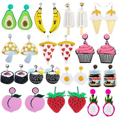 China Cute Earrings For Party Gifts Women Fashion Funny Cartoon Acrylic Fried Egg Fruit Ice Cream Fruit Lemon Colorful Donuts New for sale