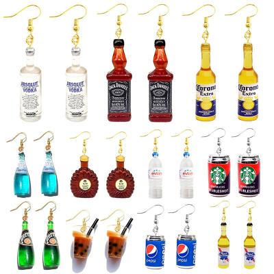 China Cute Earring For Women Resin Drop Custom Handmade Cute Drip Coffee Drink For Girls Gift Ears Funny Liquor Spirits Bottle Cans for sale