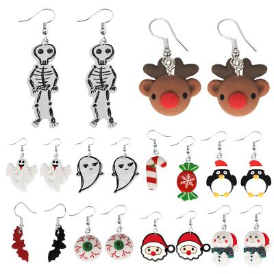 China Punk Earrings For Cute Zombie Pumpkin Bat Satan Horror Women Halloween Christmas Santa Claus Elk Fawn Snowman Girls Skeleton Gift for sale