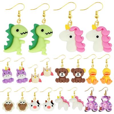 China Custom Cute Kids Funny Duck Frog Rabbit Owl Wholesale Animal Drop Earring Resin Cute Drop Earring Women Girls Gift for sale