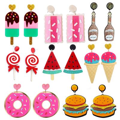 China Cute Earrings For Women Party Gifts Colorful Fashion Acrylic Funny Eardrop Cartoon New The Ice Cream Fruit Donuts Burger Cookie Lollipop for sale