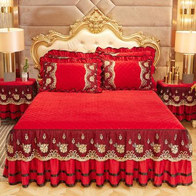 China Home Hot Sale Cotton Polyester Fabric Bedroom Decorative Soft Bed Skirt Set for sale