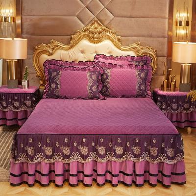 China High Quality Custom European Style Quilted Bedspread Lace Bed Skirts Home Made for sale