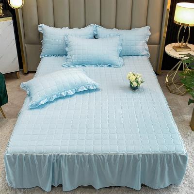 China Solid Color Home Textile Home Textile Luxury Family Set Sheet Cotton Bedspread Bed Skirt Set for sale